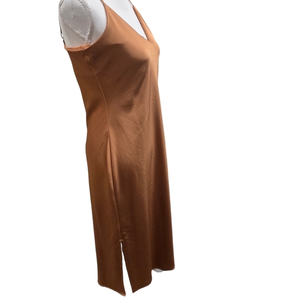Satin Slip Dress Midi Dress Gold Brown Dress Size 6 - Picture 5 of 9